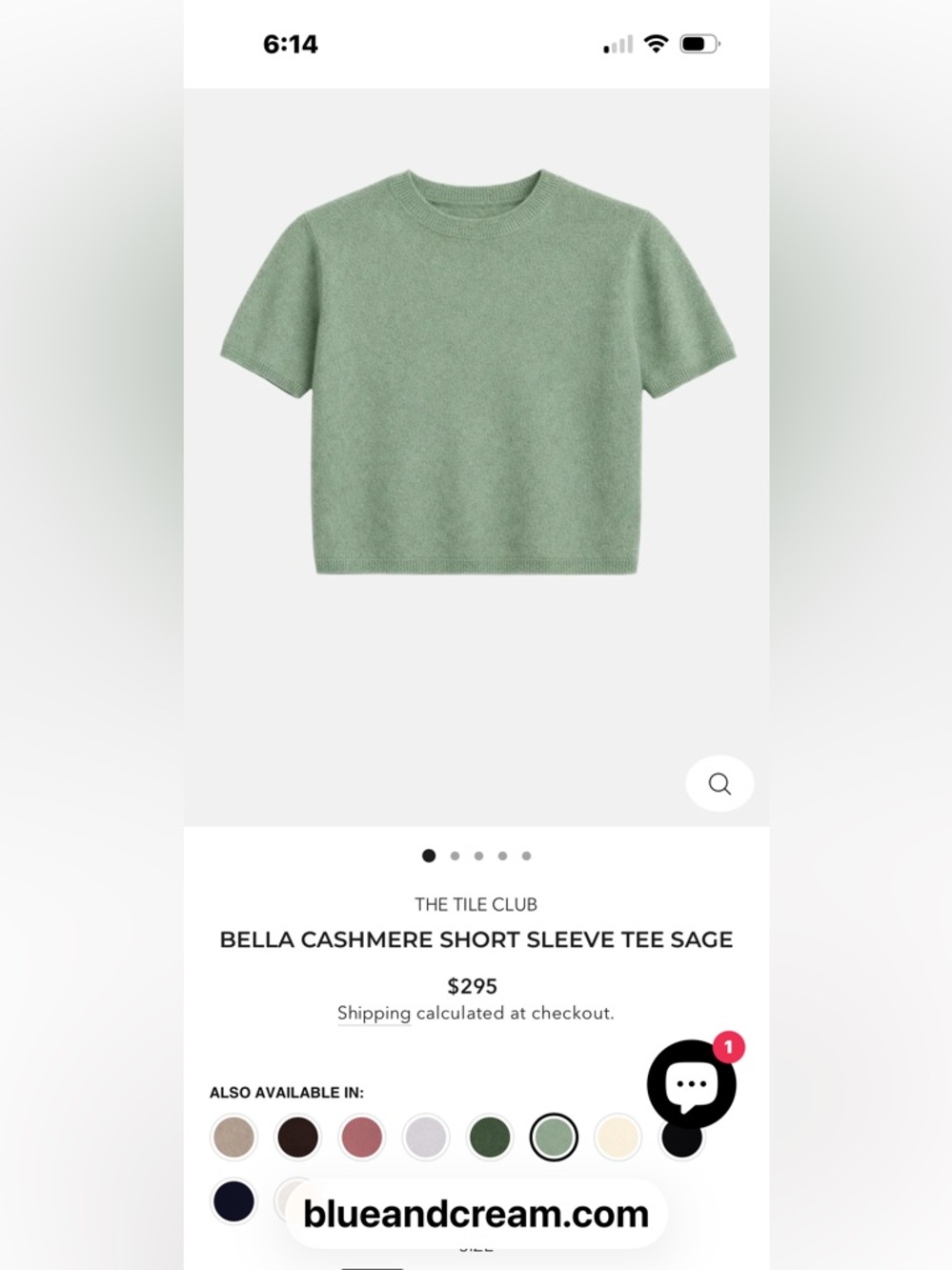 The Tile Club Sage  Green Short Sleeve Cashmere cropped Sweater